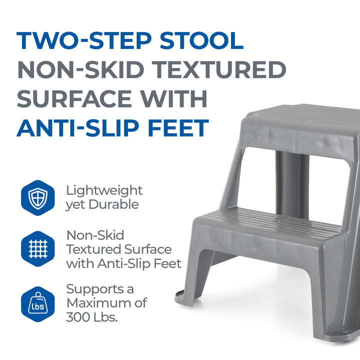 Gracious Living 2 Step Stool with Non Slip Feet, Holds Up to 300lbs, Grey(Used)