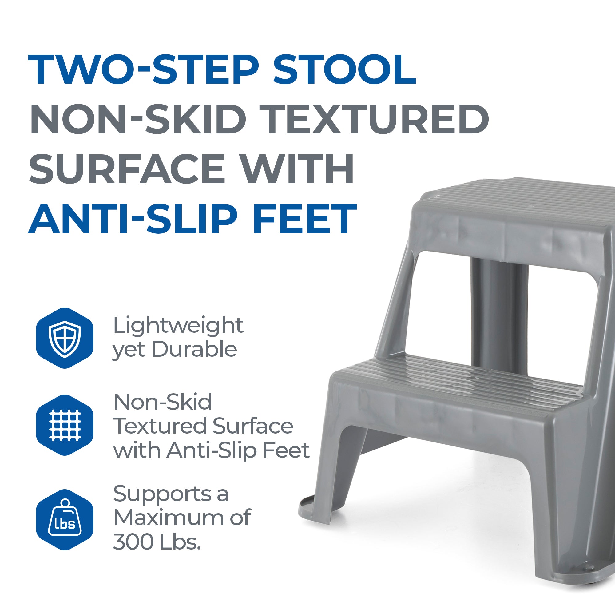 Gracious Living 2 Step Stool w/ Non Slip Feet, Holds Up to 300 Pounds (Open Box) - VMInnovations
