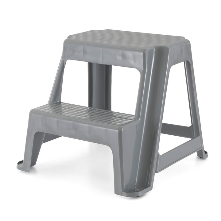 Gracious Living 16" Plastic 2 Step Portable Garage Home & Kitchen Stool, Gray