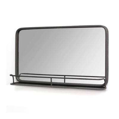 Stratton Home Decor Mason Industrial Metal Mirror with Display Shelf, Gunmetal