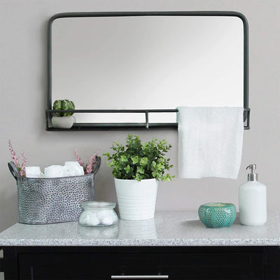 Stratton Home Decor Mason Industrial Metal Mirror with Display Shelf, Gunmetal