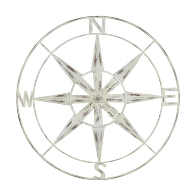 Stratton Home Decor 26.5 Inch Distressed Compass Hanging Wall Decoration, White