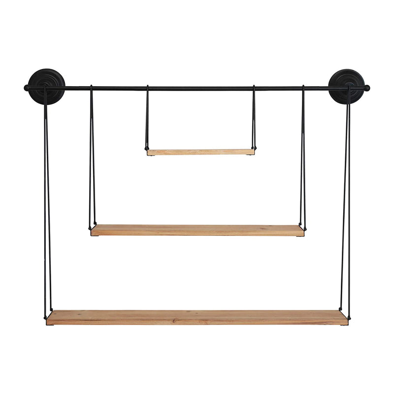 Stratton Home Decor 3 Tier Metal and Wood Hanging Wall Shelf, Extra Large, Black