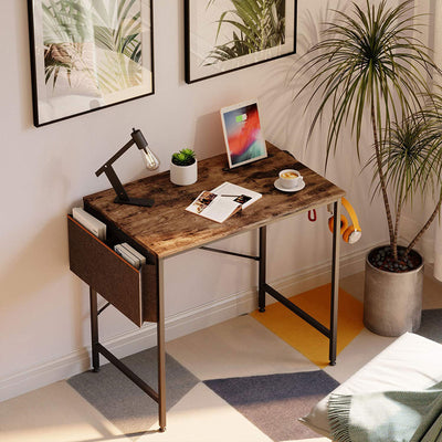 Bestier 32in Simple Office Study Desk with Storage Bag, Rustic Brown (Open Box) - VMInnovations
