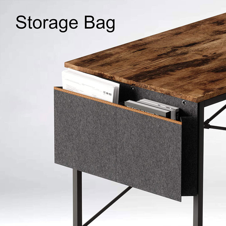 Bestier 32in Simple Office Study Desk with Storage Bag, Rustic Brown (Open Box)