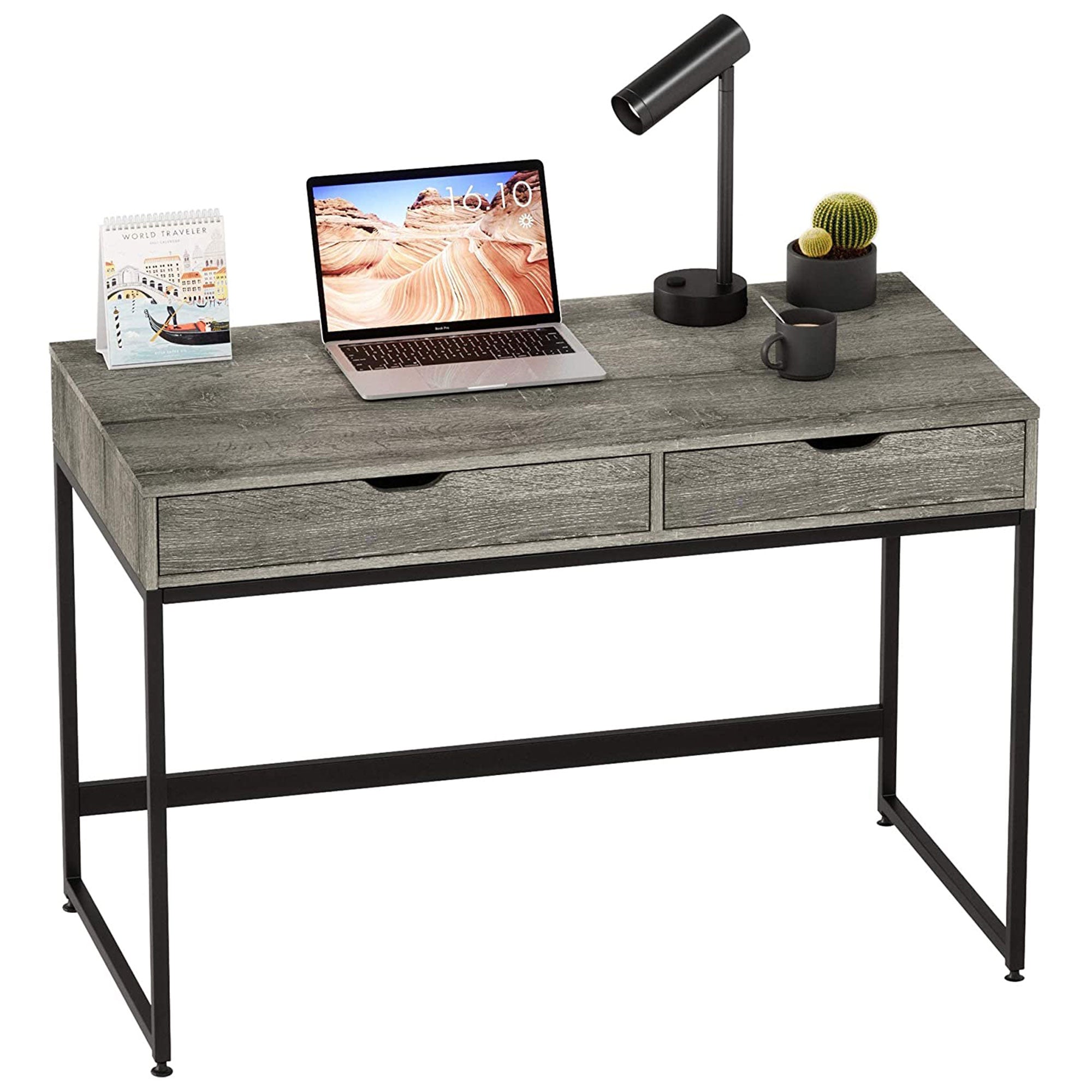 Bestier Office Computer Workstation Home Office Desk w/ 2 Drawers, Gray (Used)
