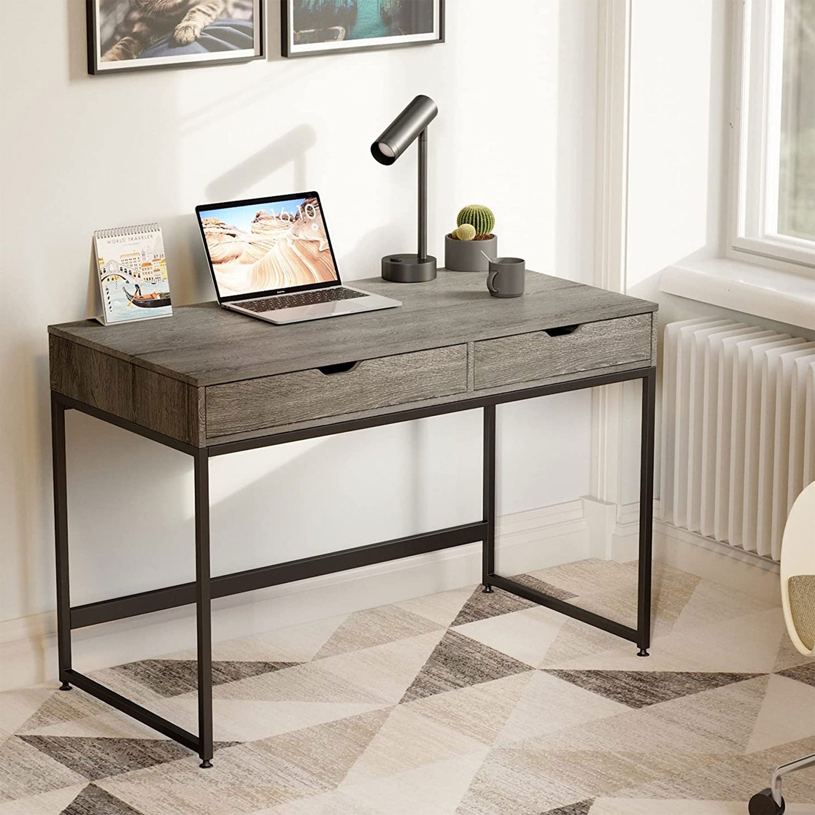 Bestier Office Computer Workstation Home Office Desk w/ 2 Drawers, Gray (Used) - VMInnovations