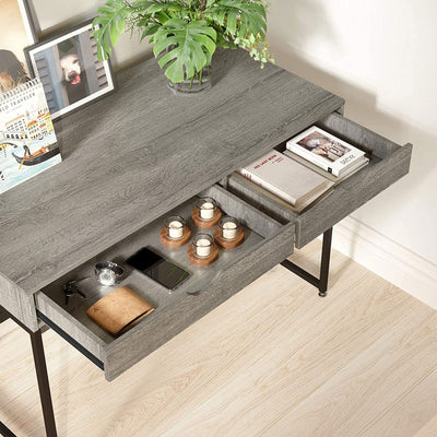 Bestier Office Computer Workstation Home Office Desk w/ 2 Drawers, Gray (Used) - VMInnovations