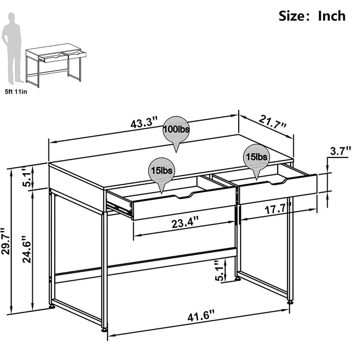 Bestier Office Writing Computer Home Office Desk w/ 2 Drawers, Gray (Open Box)