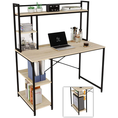 Nost & Host 47.2 Inch Modern Home Office Study Desk with 2 Tier Shelves, Oak