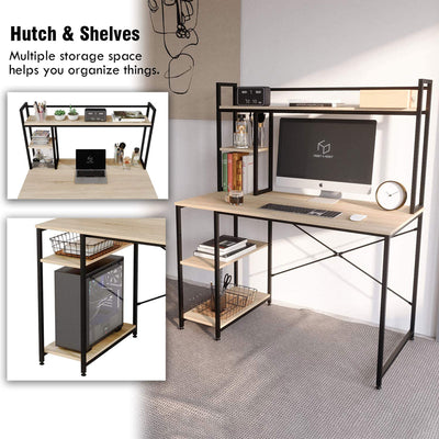 Nost & Host 47.2 Inch Modern Home Office Study Desk with 2 Tier Shelves, Oak - VMInnovations