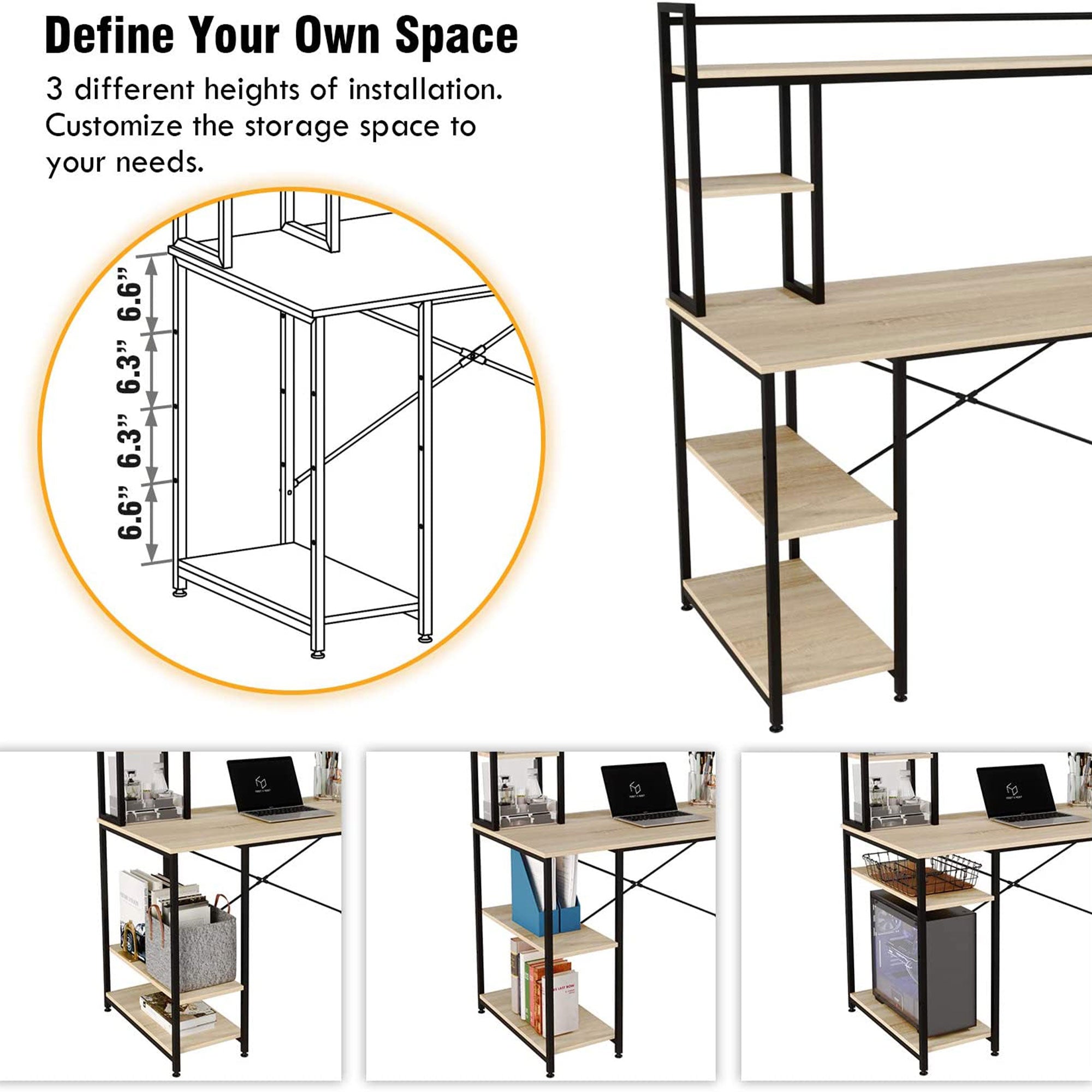 Nost & Host 47.2 Inch Modern Home Office Study Desk with 2 Tier Shelves, Oak - VMInnovations