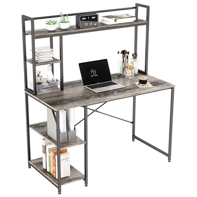 Nost & Host 47.2" Modern Home Office Study Desk w/ 2 Tier Shelves, Gray (Used) - VMInnovations