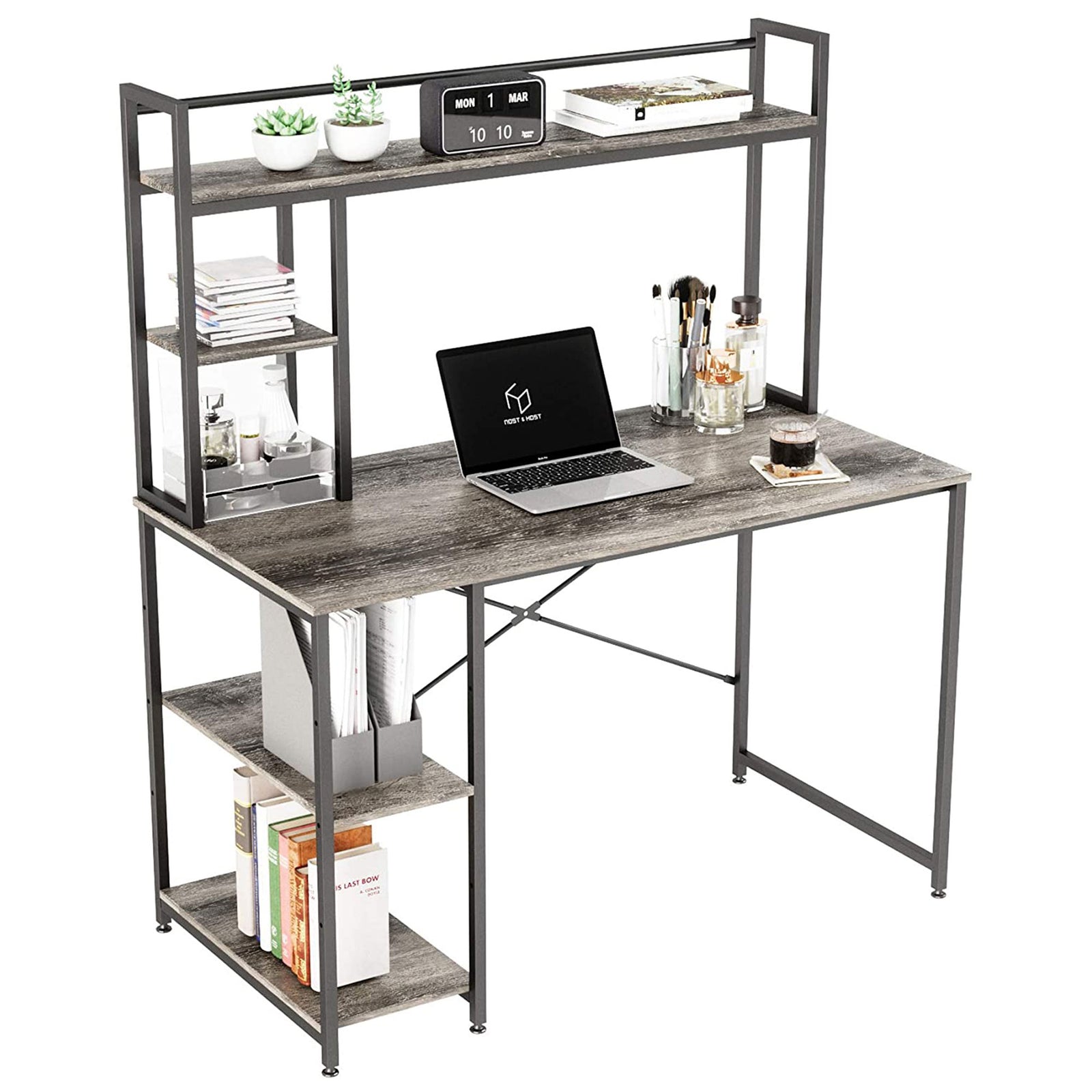 Nost & Host 47.2" Modern Home Office Study Desk w/ 2 Tier Shelves, Gray (Used) - VMInnovations