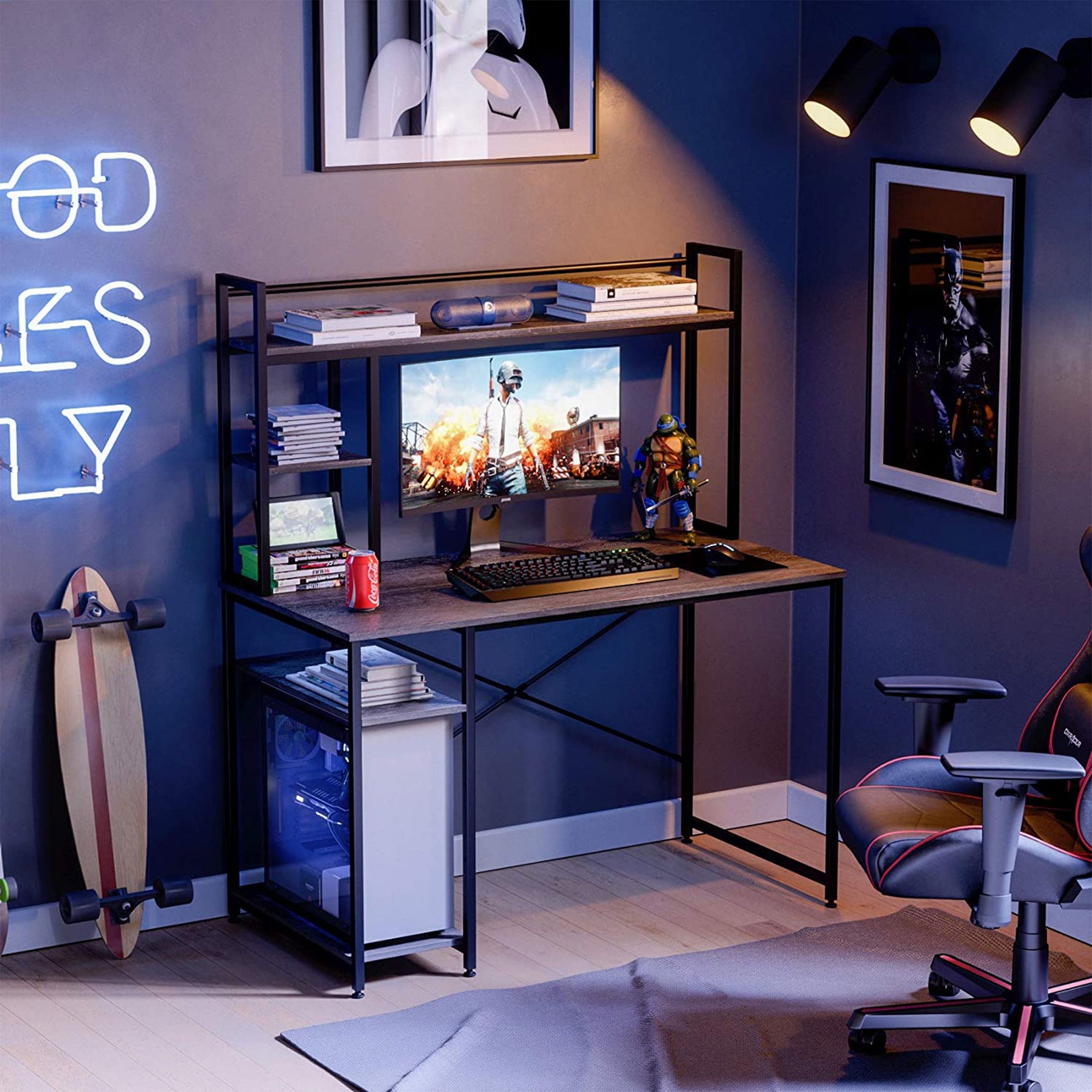 Nost & Host 47.2in Home Office Study Desk with 2 Tier Shelves, Gray (For Parts) - VMInnovations