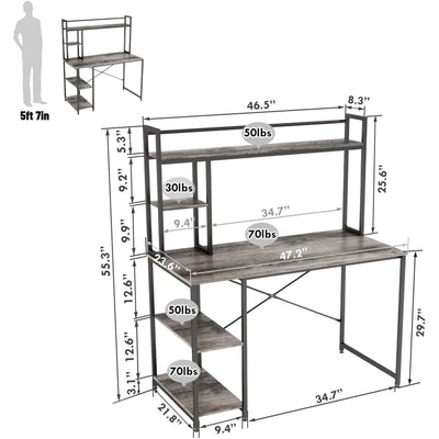 Nost & Host 47.2in Home Office Study Desk with 2 Tier Shelves, Gray (For Parts) - VMInnovations