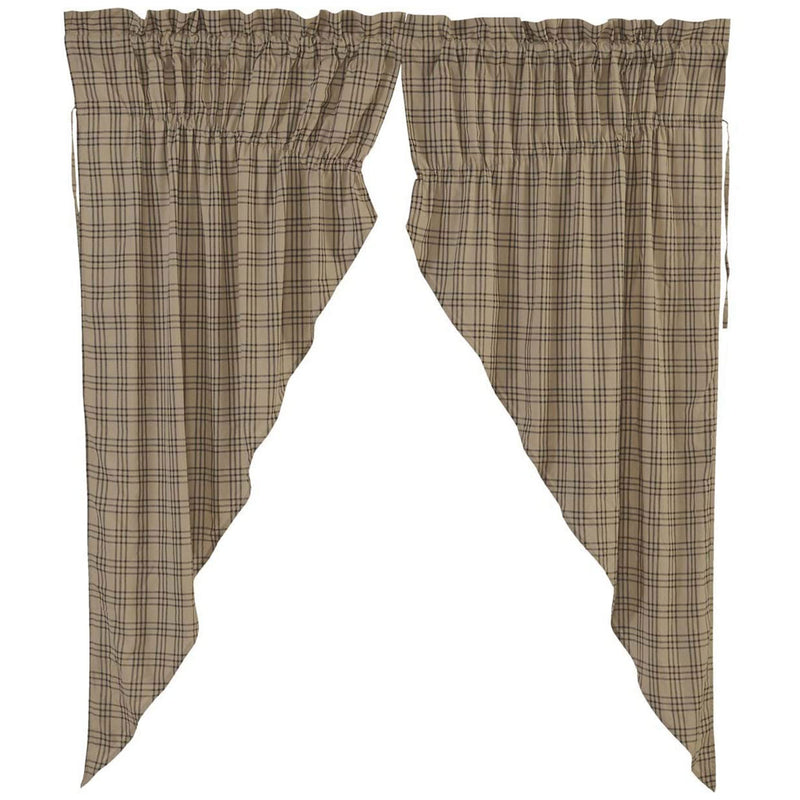 VHC Brands Cotton Plaid Prairie Short Window Curtain Panel Set, Tan (2 Panels)