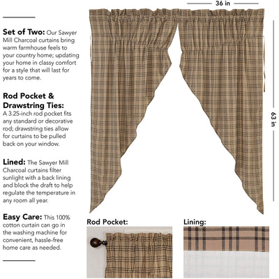 VHC Brands Cotton Plaid Prairie Short Window Curtain Panel Set, Tan (2 Panels)