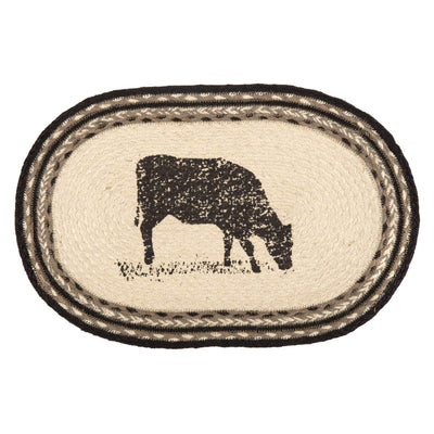 VHC Brands Sawyer Mill 12 x 18 Inch Oval Jute Placemats, Cow, Set of 6, Charcoal