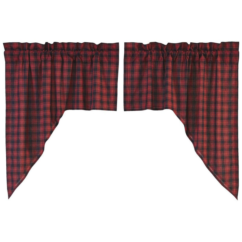 VHC Brands Cumberland Cotton Window Curtain Country Swag Set, Red (2) (Open Box)