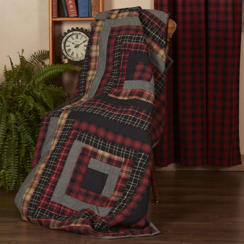 VHC Brands Cumberland Patchwork Chambray Cotton Farmhouse Quilted Throw Blanket