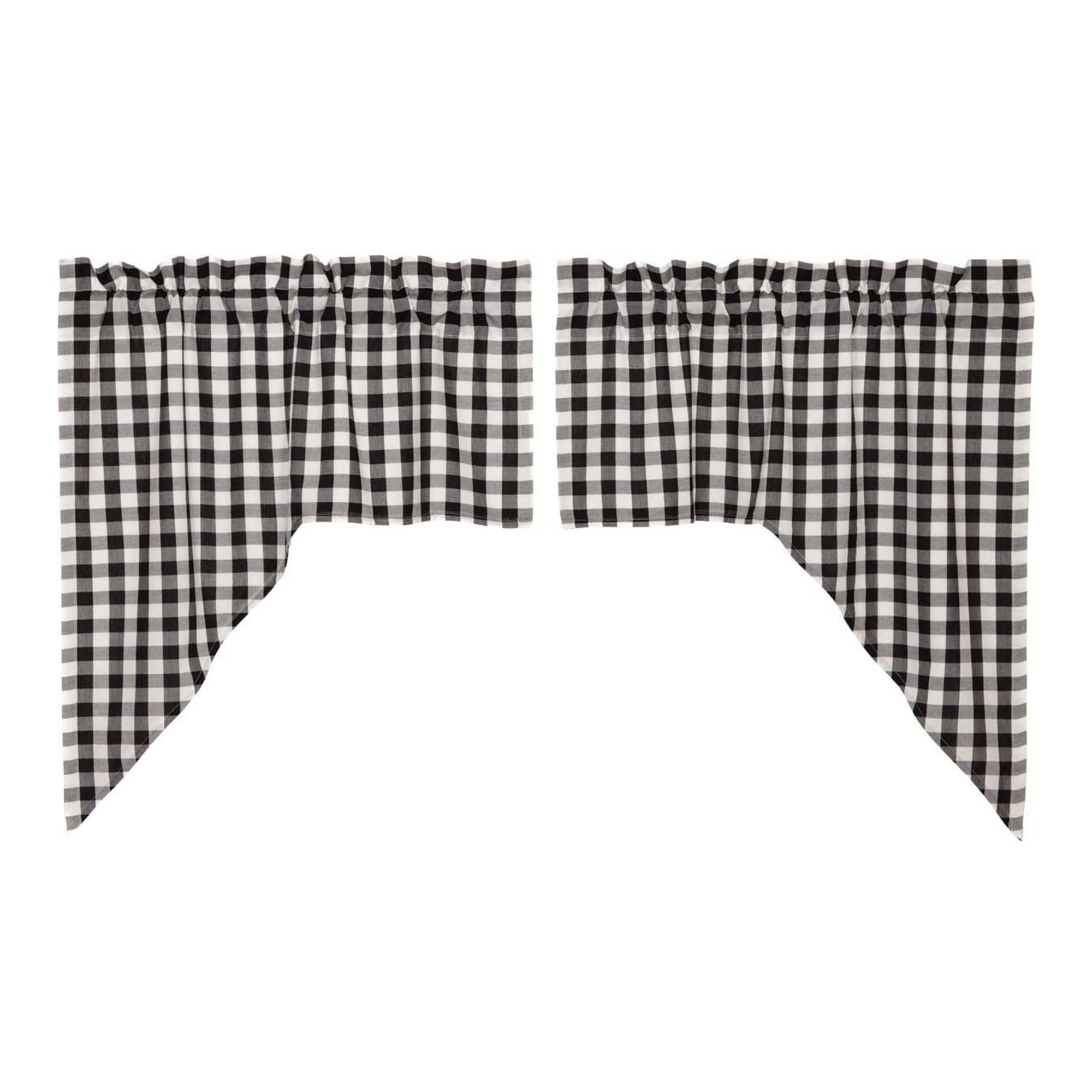 VHC Brands Window Curtain Annie Buffalo Check Set, Black (2 Panels) (Open Box) - VMInnovations