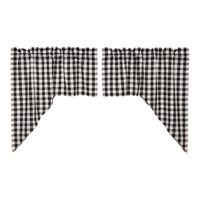 VHC Brands Window Curtain Annie Buffalo Check Set, Black (2 Panels) (Open Box)