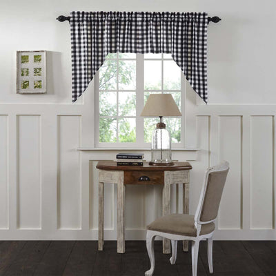 VHC Brands Window Curtain Annie Buffalo Check Set, Black (2 Panels) (Open Box)