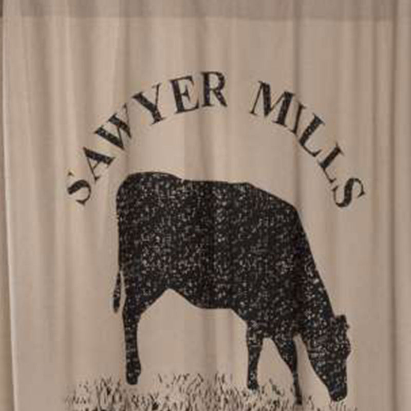 VHC Brands Sawyer Mill Cotton Rod Pocket Shower Curtain 72x72, Charcoal Cow