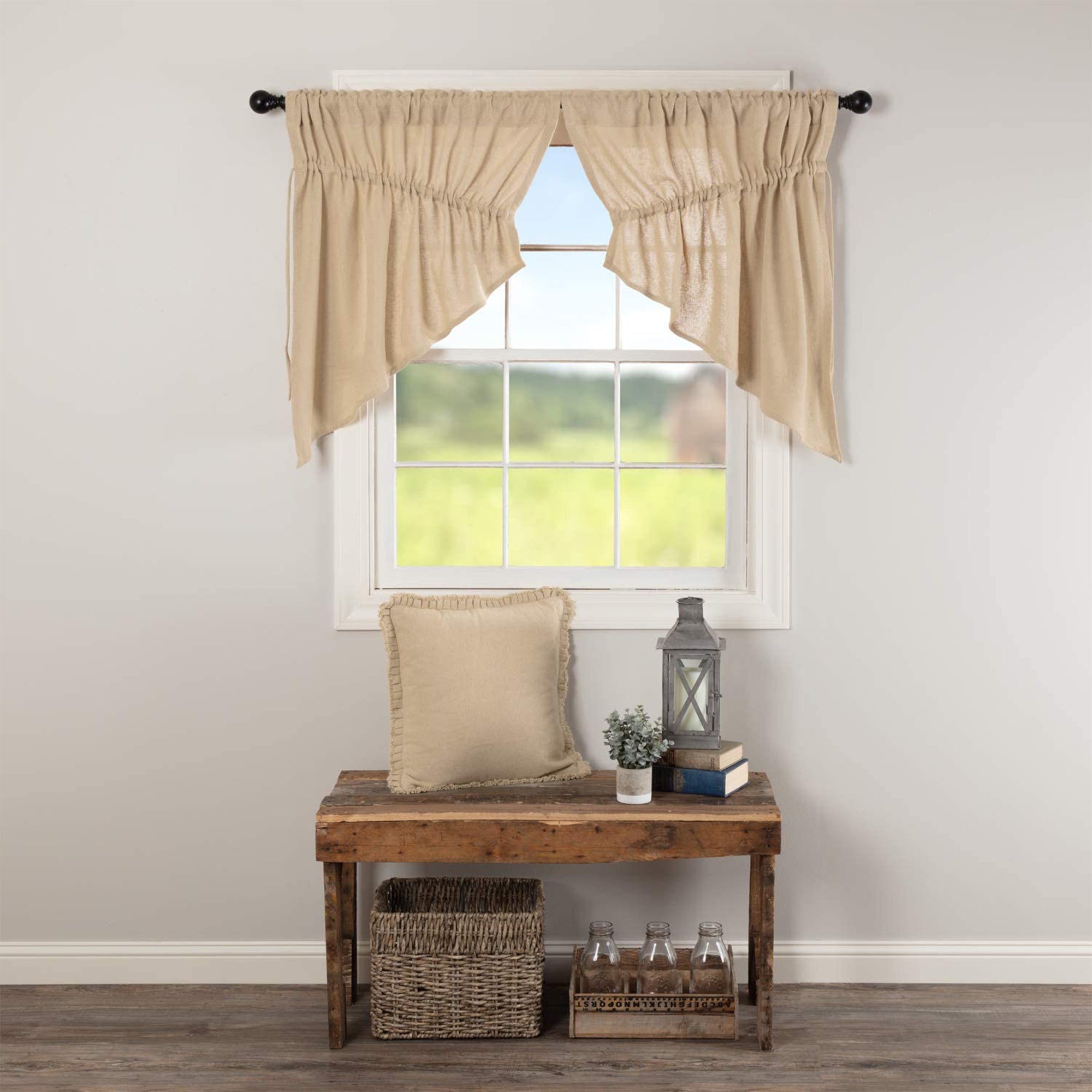 VHC Brands Burlap Cotton Window Curtain Prairie Swag Set (2 Panels) (Open Box) - VMInnovations