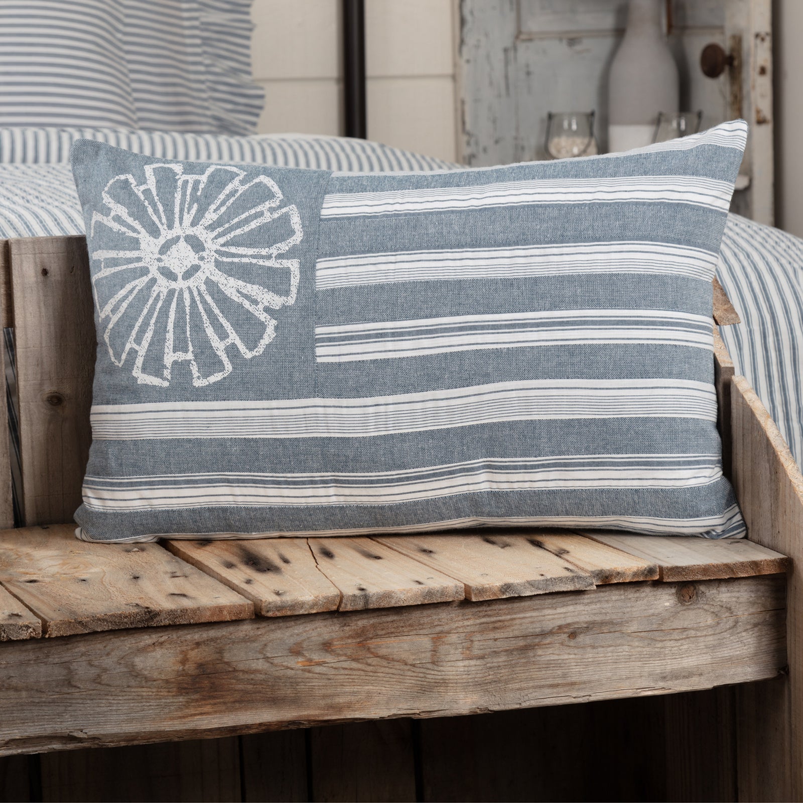 Sawyer Mill 14 x 22 Inch Rectangular Accent Throw Pillow, Flag, Blue (Open Box) - VMInnovations