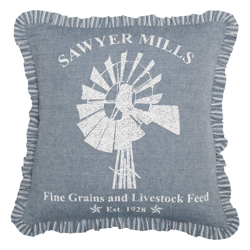 VHC Brands Sawyer Mill 18x18 Inch Square Accent Throw Pillow, Windmill, Blue