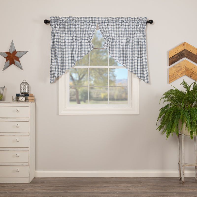 VHC Brands Sawyer Mill Plaid Window Curtain Prairie Swag Set, Blue (2 Panels)