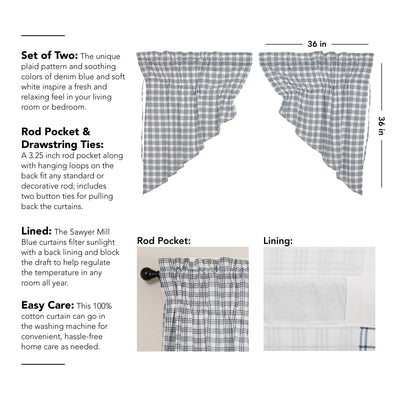 VHC Brands Sawyer Mill Plaid Window Curtain Prairie Swag Set (2) (Open Box)