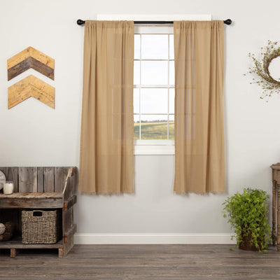 VHC Brands Tobacco Cloth Sheer Cotton Farmhouse Curtains Panel Set, Khaki Tan