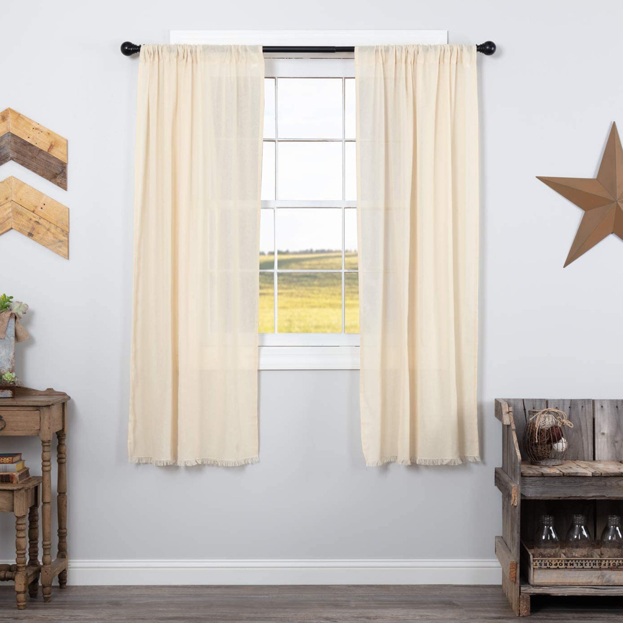 VHC Brands Tobacco Cloth Sheer Cotton Farmhouse Curtains Panel Set, Natural