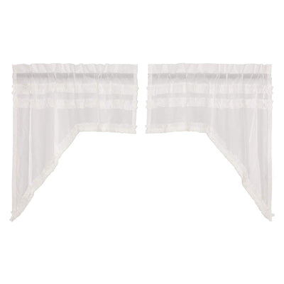 VHC Brands Window Curtain Ruffled Sheer Petticoat Swag Set (2 Panels) (Open Box) - VMInnovations