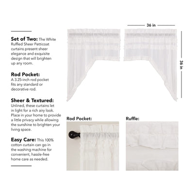 VHC Brands Window Curtain Ruffled Sheer Petticoat Swag Set (2 Panels) (Open Box)