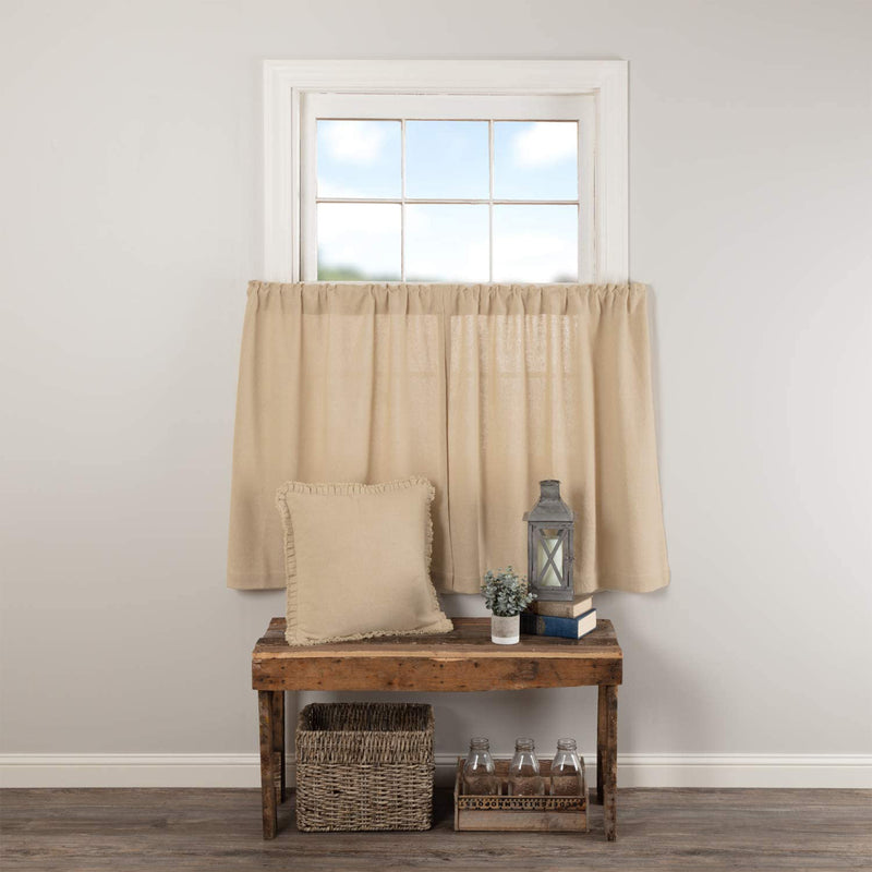 VHC Brands Farmhouse Burlap Vintage Cotton Tier Curtain Set, Tan (2 Panels)