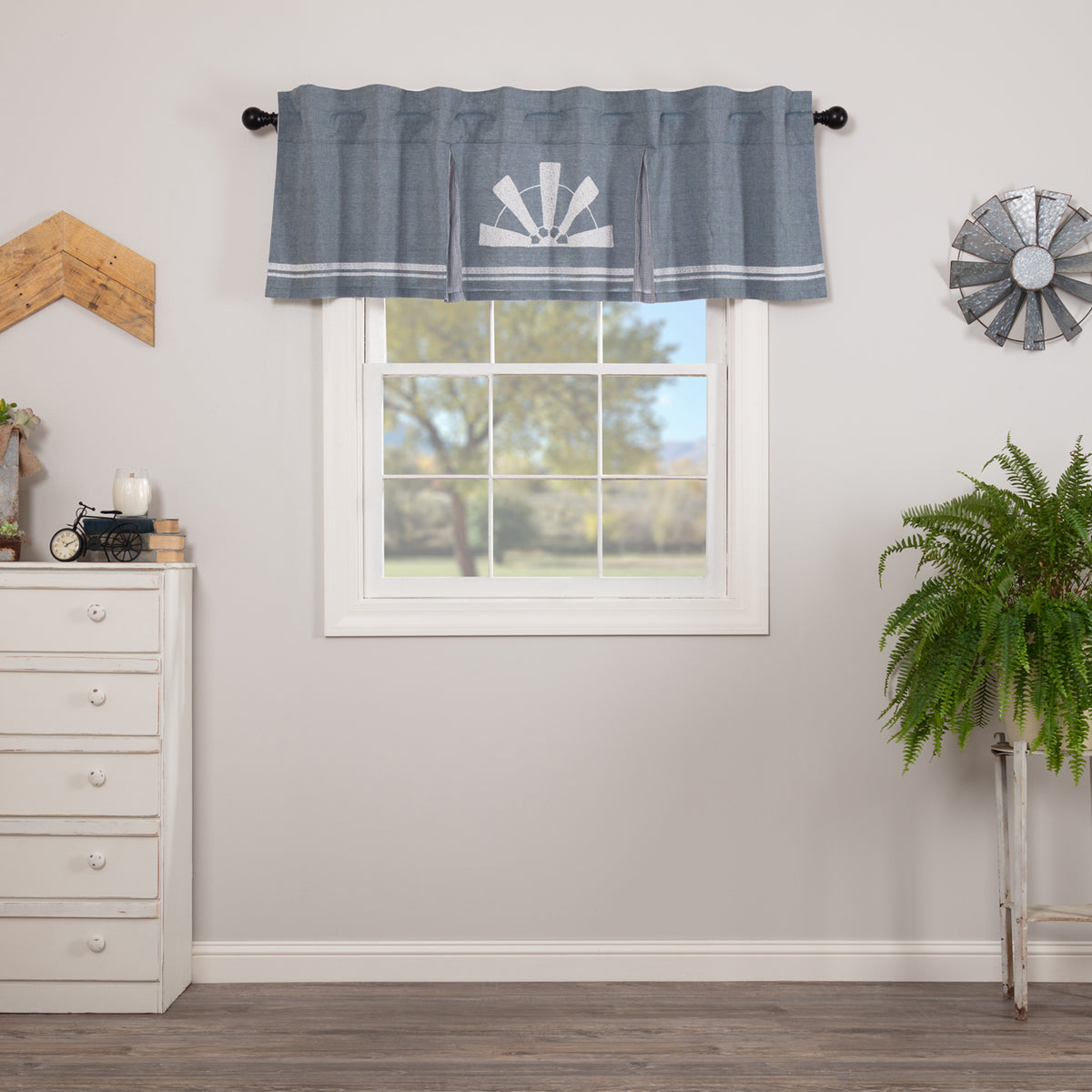 VHC Brands Sawyer Mill 20 x 72 In Ruffled Valance Accent Curtain, Blue (Used)