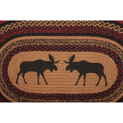 VHC Brands Cumberland Jute 20 x 30 Inch Rustic Stenciled Moose Oval Rug with Pad