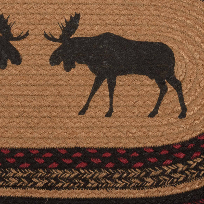 VHC Brands Cumberland Jute 20 x 30 Inch Rustic Stenciled Moose Oval Rug with Pad