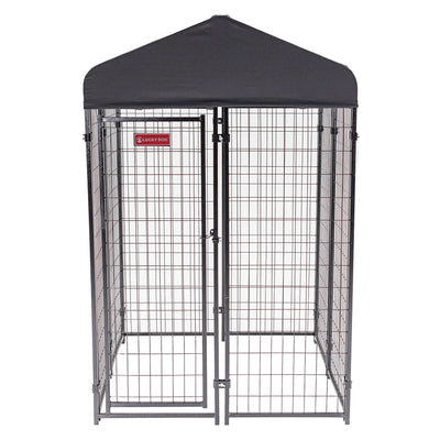 Lucky Dog STAY Series 4 x 4 x 6 Foot Roofed Steel Frame Studio Dog Kennel, Grey