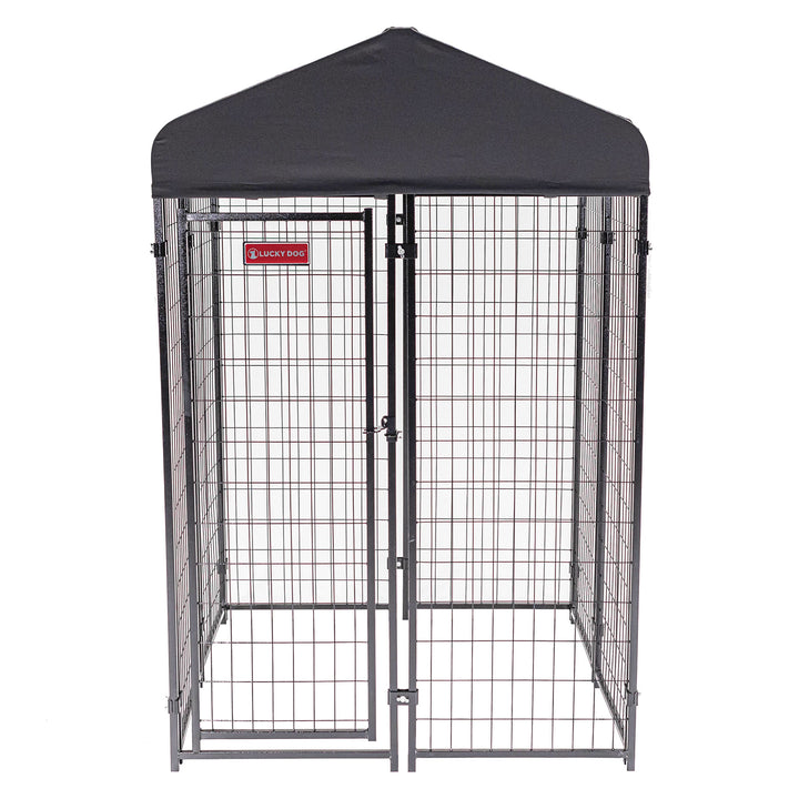 Lucky Dog STAY Series 4x4x6 Foot Roofed Steel Frame Dog Kennel, Gray (Open Box)