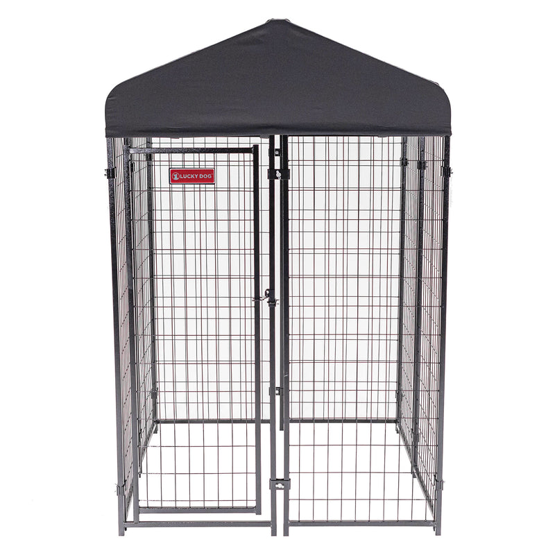 Lucky Dog STAY Series 4x4x6 Foot Roofed Steel Frame Dog Kennel, Gray (Open Box)