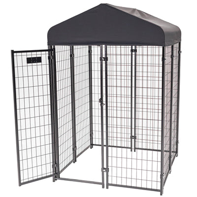 Lucky Dog STAY Series 4x4x6ft Roofed Steel Studio Dog Kennel, Grey (For Parts) - VMInnovations