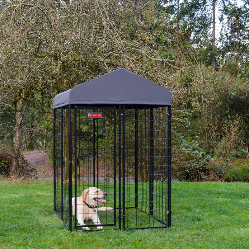 Lucky Dog STAY Series 4x4x6 Foot Roofed Steel Frame Dog Kennel, Gray (Open Box)