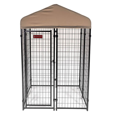 Lucky Dog 4x4x6 Ft Roofed Steel Frame Studio Dog Kennel, Khaki (For Parts)