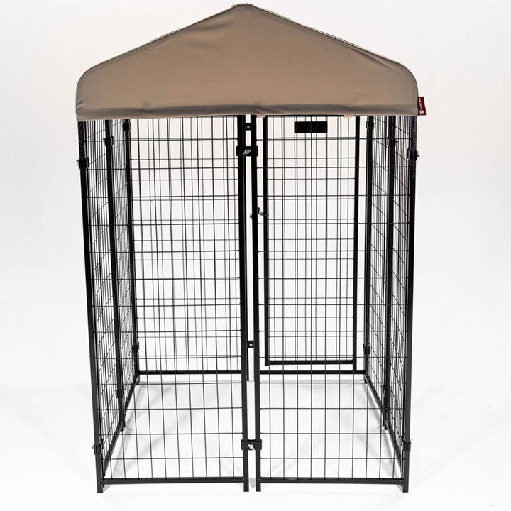 Lucky Dog STAY Series 4 x 4 x 6 Foot Roofed Steel Frame Studio Dog Kennel, Khaki