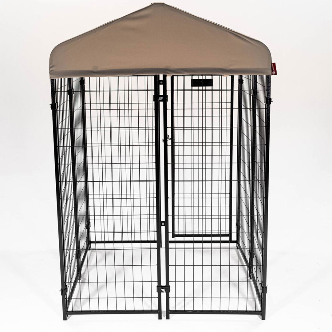 Lucky Dog 4x4x6 Ft Roofed Steel Frame Studio Dog Kennel, Khaki (For Parts) - VMInnovations
